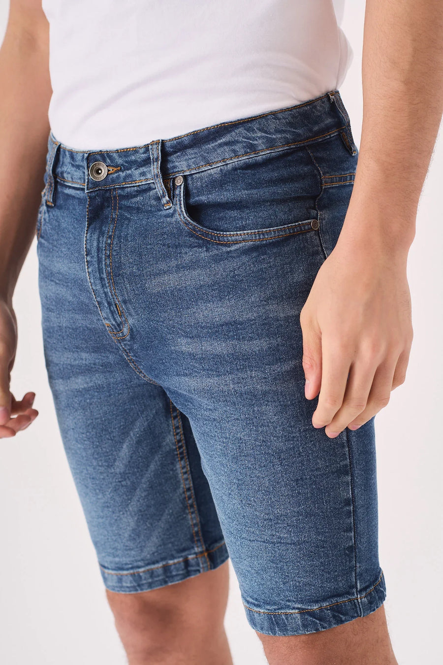 SKINNY DENIM SHORTS - MID BLUE -  Men's Denim Shorts