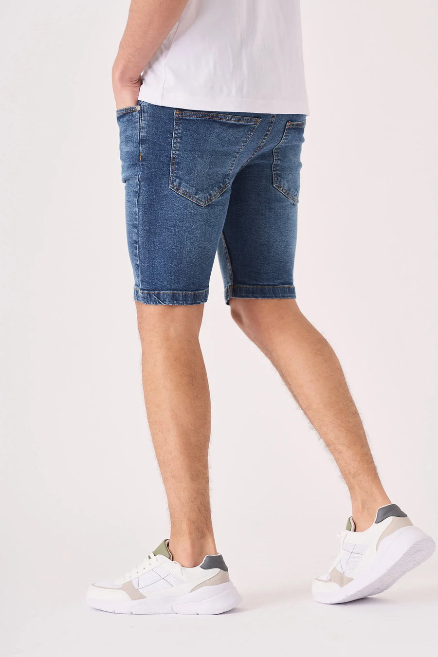 SKINNY DENIM SHORTS - MID BLUE -  Men's Denim Shorts