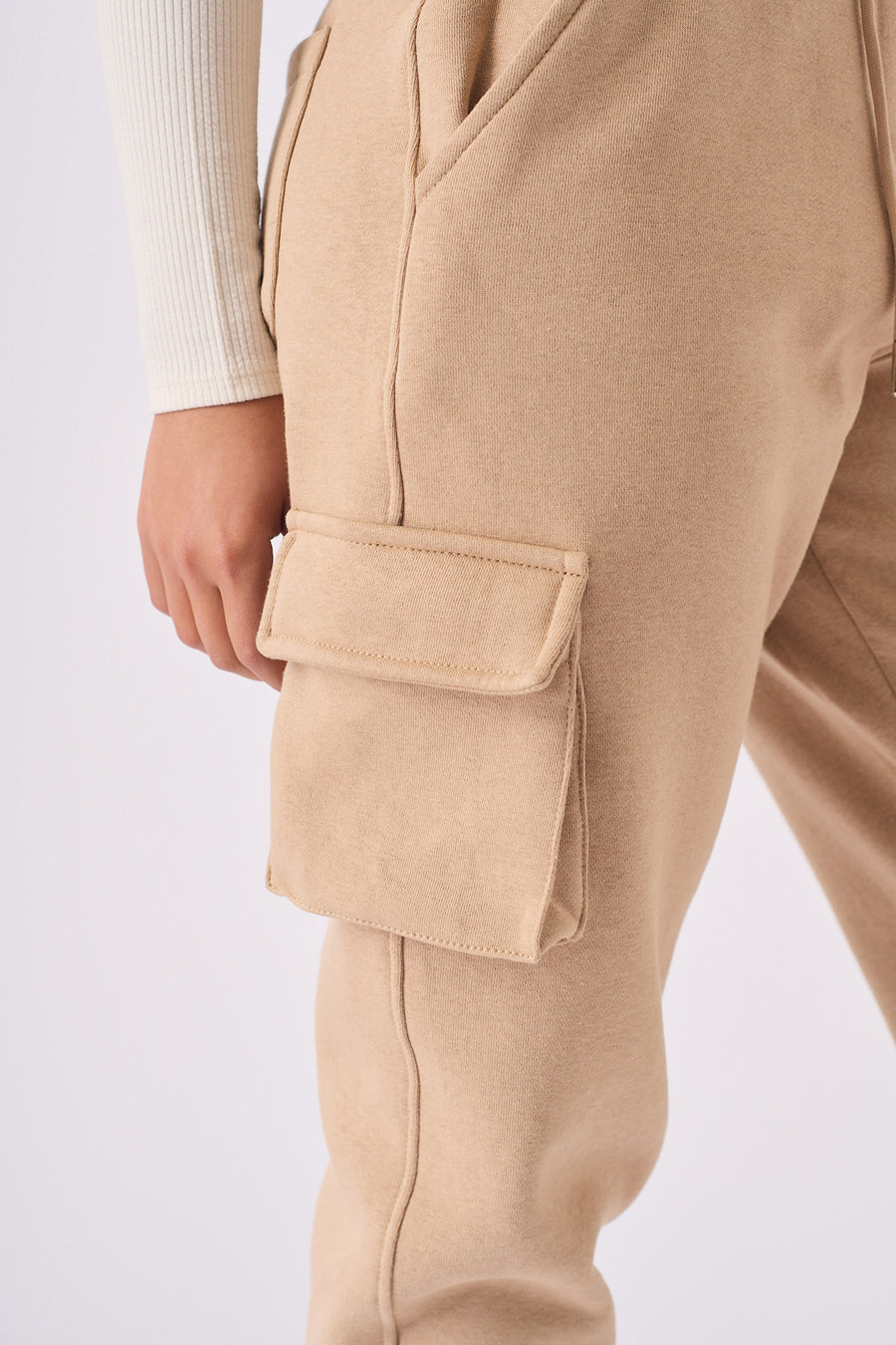 TAPERED CARGO POCKET JOGGER - STONE -  Women's Cargo Joggers