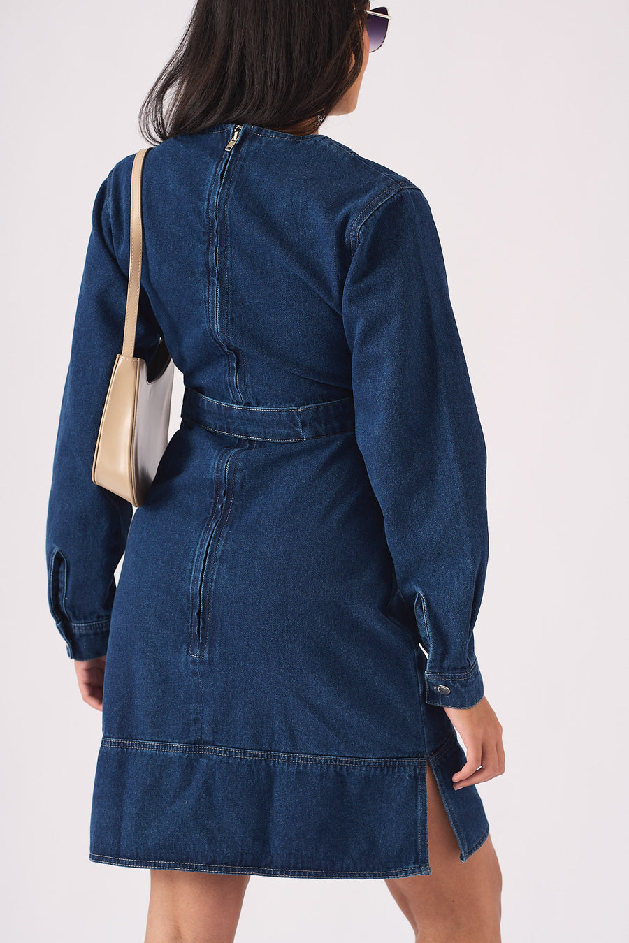 V-NECK WRAP DRESS - DARK BLUE -  Women's Denim Dresses