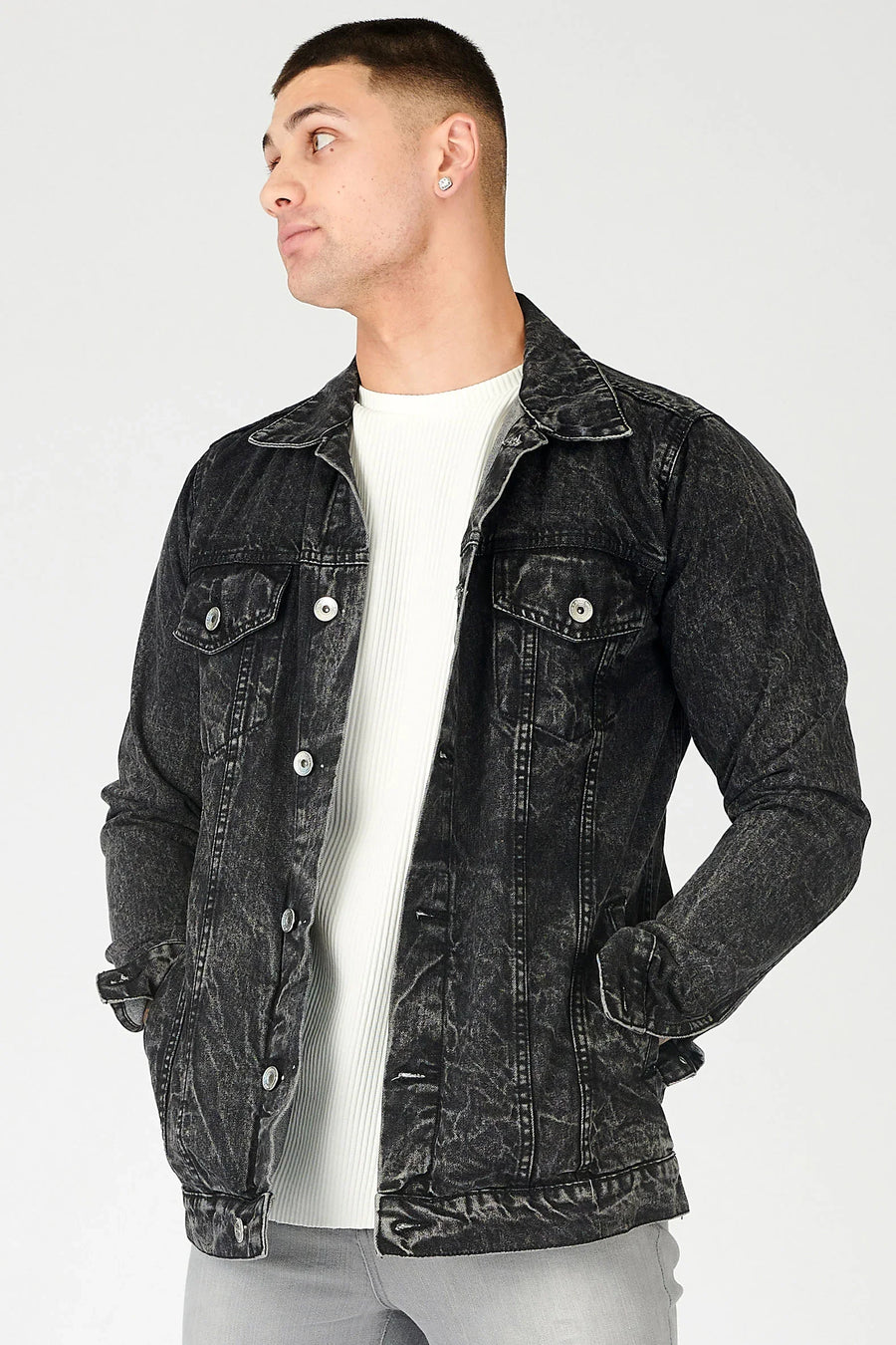 WESTERN DENIM JACKET - BLACK ACID WASH -  Men's Denim Jackets