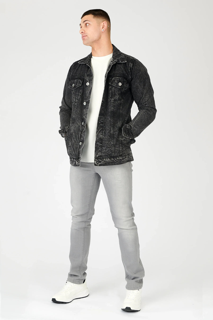 WESTERN DENIM JACKET - BLACK ACID WASH -  Men's Denim Jackets