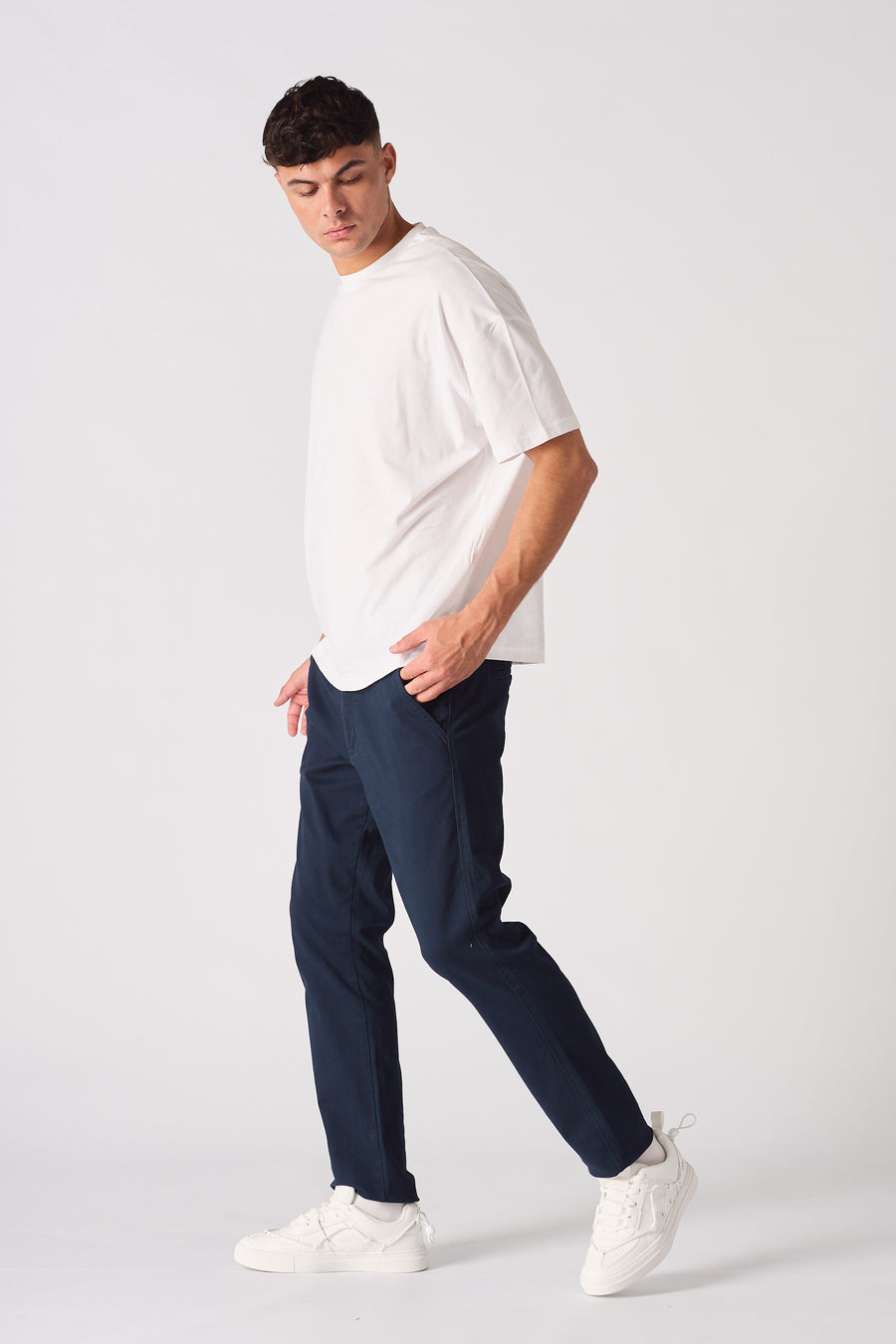 WESTON Slim Fit Stretch Chino Pants - Navy Blue -  Men's Chino Trousers