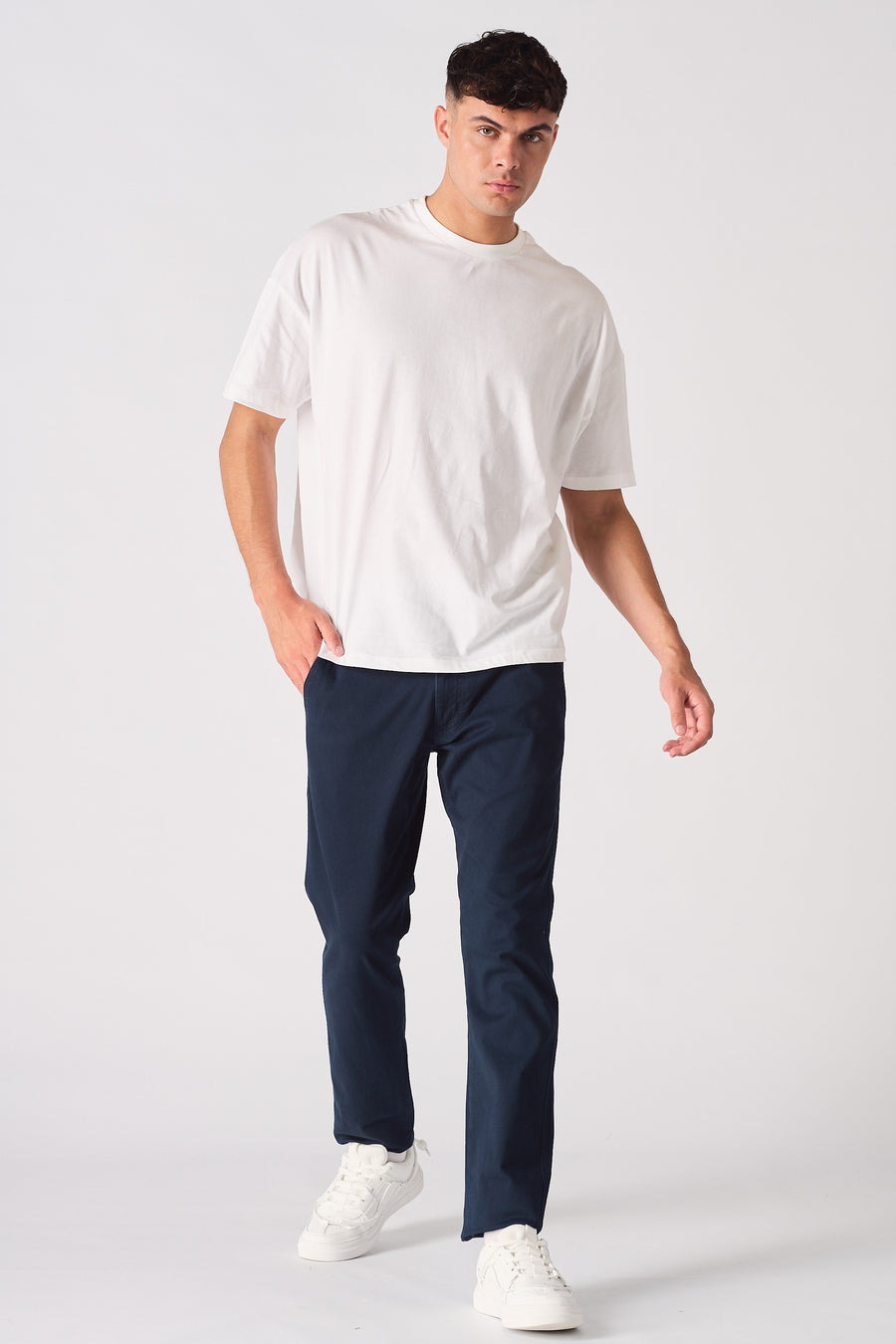 WESTON Slim Fit Stretch Chino Pants - Navy Blue -  Men's Chino Trousers