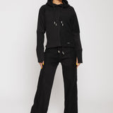 DOUBLE DRAWSTRING PULLOVER HOODIE - BLACK