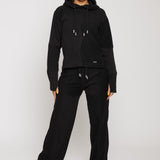 DOUBLE DRAWSTRING PULLOVER HOODIE - BLACK