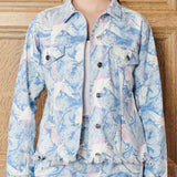 Alba Marble Printed Denim Jacket - Blue