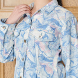 Alba Marble Printed Denim Jacket - Blue