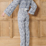 Horizon Printed Cropped Denim Jacket - Blue