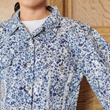 Horizon Printed Cropped Denim Jacket - Blue