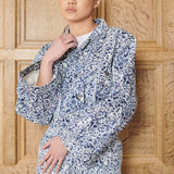 Horizon Printed Cropped Denim Jacket - Blue