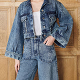 Camden Cropped Wide Sleeve Denim Jacket - Blue Wash