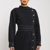 Orla Asymmetric Denim Dress Belted - Black