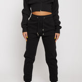Seren Zip Neck Sweatshirt Floral Embroidery - Black