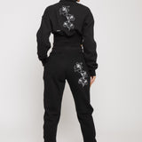 ZIP NECK SWEATSHIRT WITH EMBROIDERY - BLACK