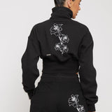 Seren Zip Neck Sweatshirt Floral Embroidery - Black