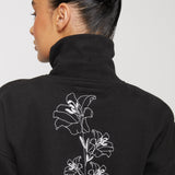 Seren Zip Neck Sweatshirt Floral Embroidery - Black