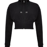 ZIP NECK SWEATSHIRT WITH EMBROIDERY - BLACK