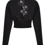 ZIP NECK SWEATSHIRT WITH EMBROIDERY - BLACK