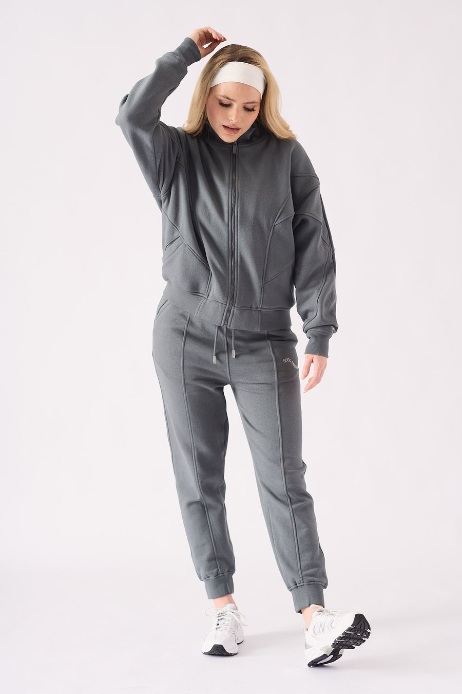 ZIP UP SWEATSHIRT - GREY -  Women's Zip-up Sweatshirts