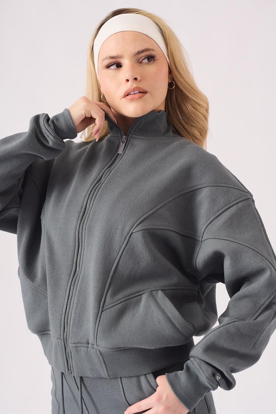 ZIP UP SWEATSHIRT - GREY -  Women's Zip-up Sweatshirts