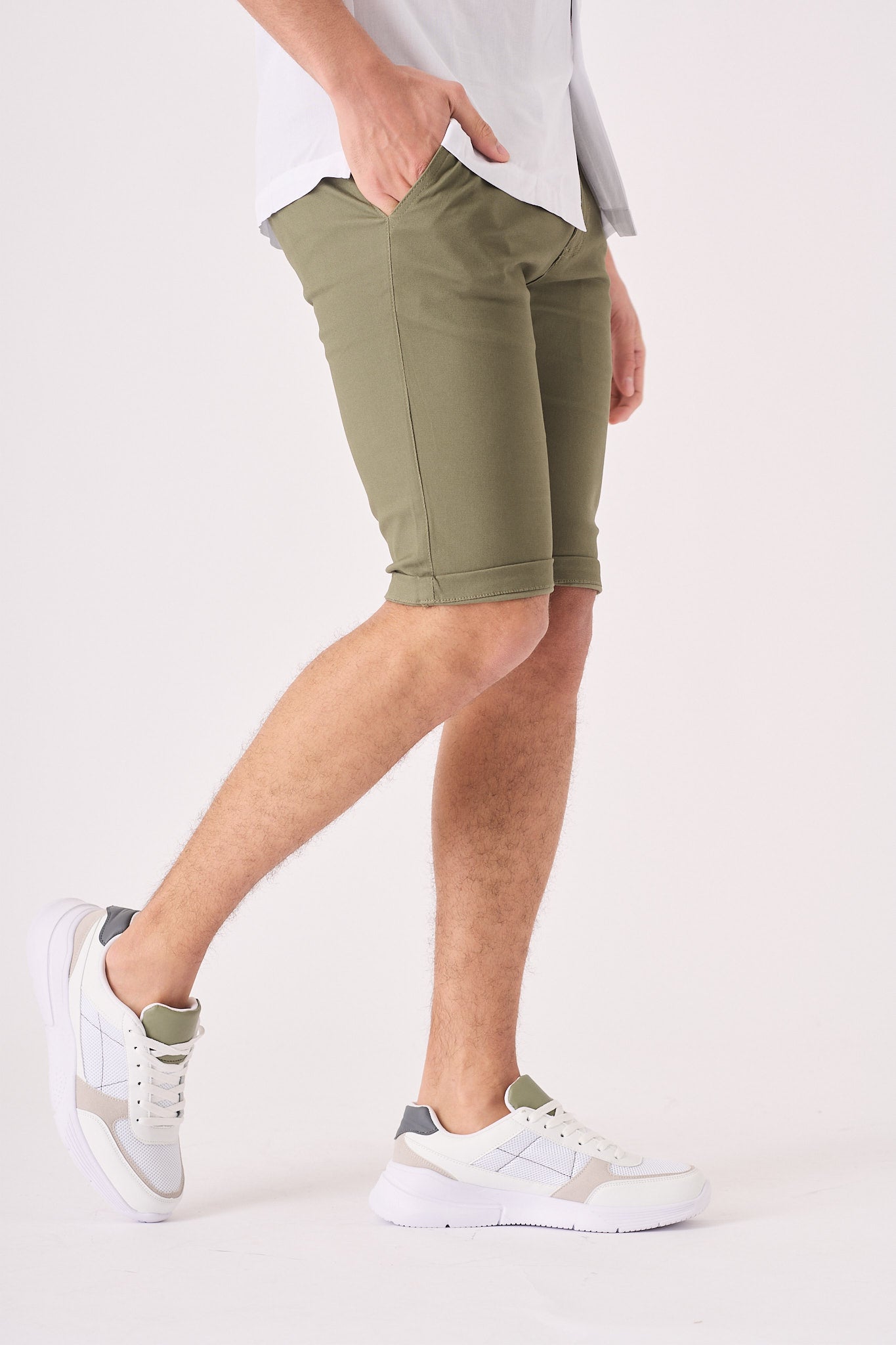 ALSTON Stretch Slim Fit Chino Shorts - Khaki - JMOJO - Men's Chino Shorts