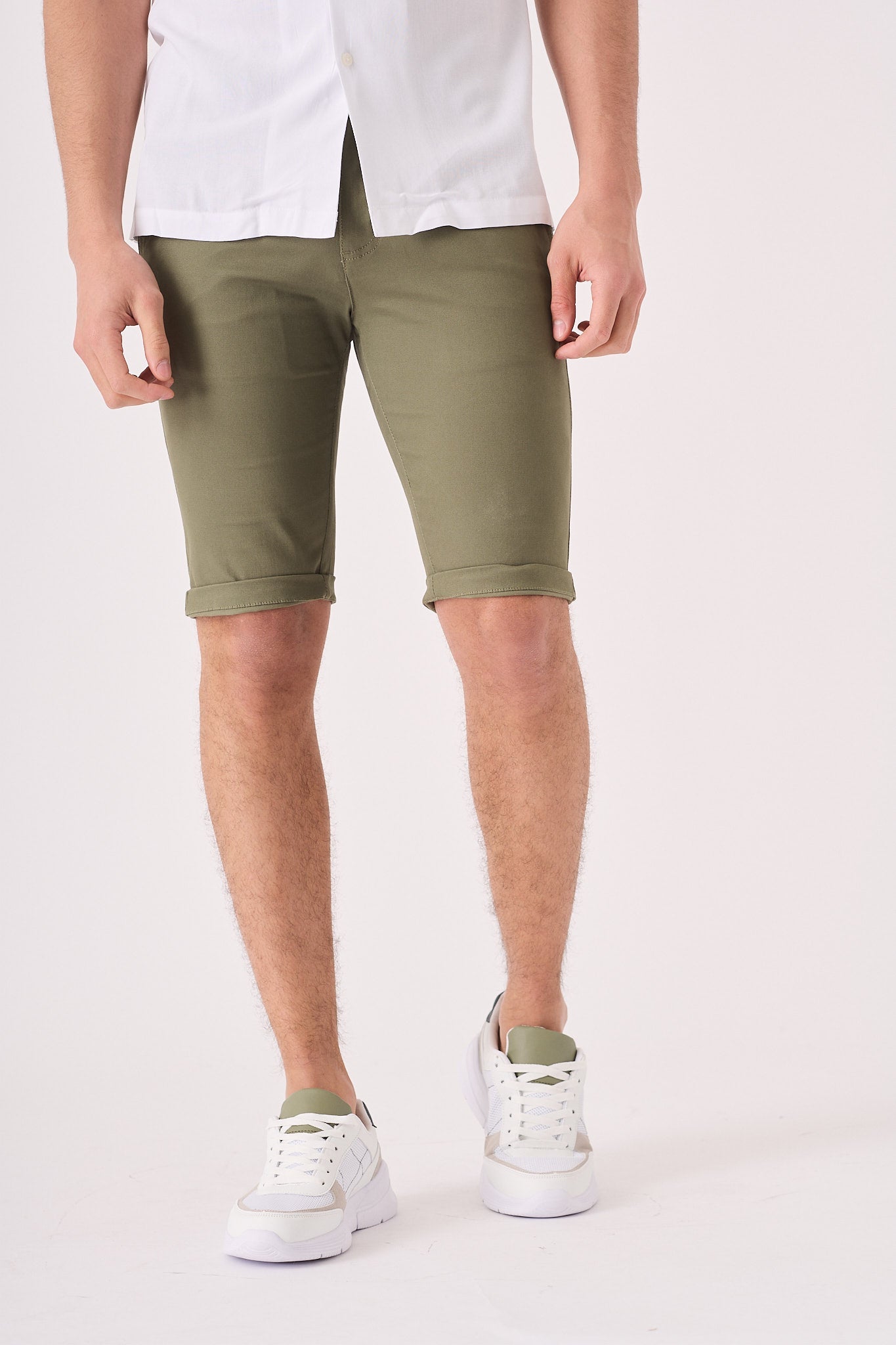 ALSTON Stretch Slim Fit Chino Shorts - Khaki - JMOJO - Men's Chino Shorts