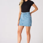 Arya High Waisted Mini Denim Skirt – Light Blue Wash - JMOJO - Women's Denim Skirts