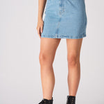 Arya High Waisted Mini Denim Skirt – Light Blue Wash - JMOJO - Women's Denim Skirts