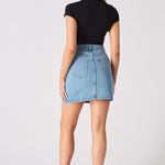 Arya High Waisted Mini Denim Skirt – Light Blue Wash - JMOJO - Women's Denim Skirts