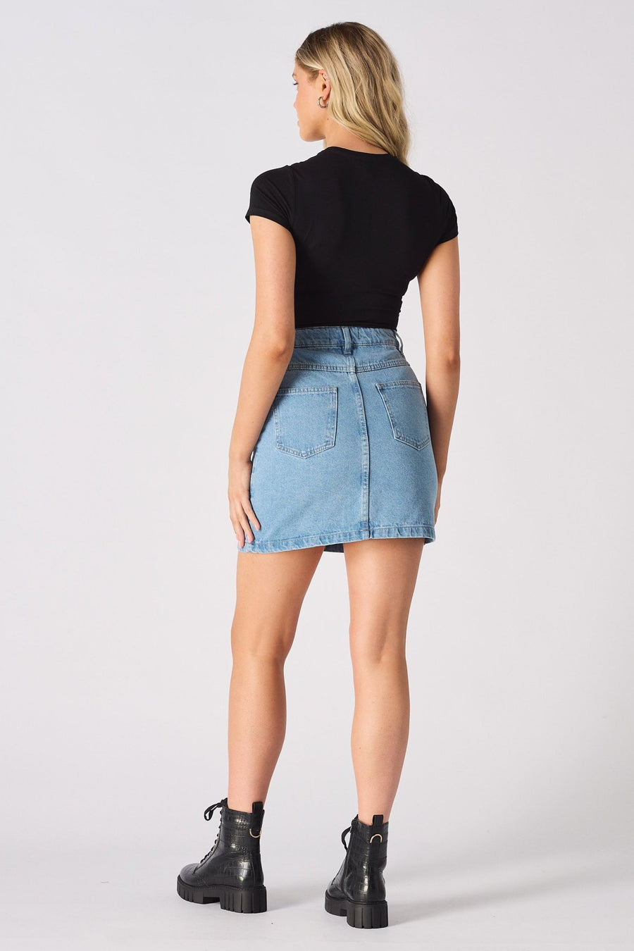 Arya High Waisted Mini Denim Skirt – Light Blue Wash - JMOJO - Women's Denim Skirts