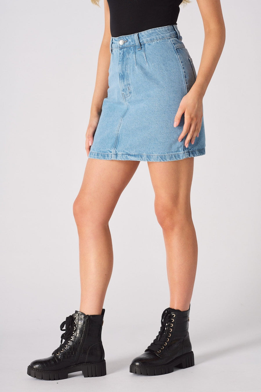 Arya High Waisted Mini Denim Skirt – Light Blue Wash - JMOJO - Women's Denim Skirts