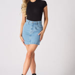 Arya High Waisted Mini Denim Skirt – Light Blue Wash - JMOJO - Women's Denim Skirts