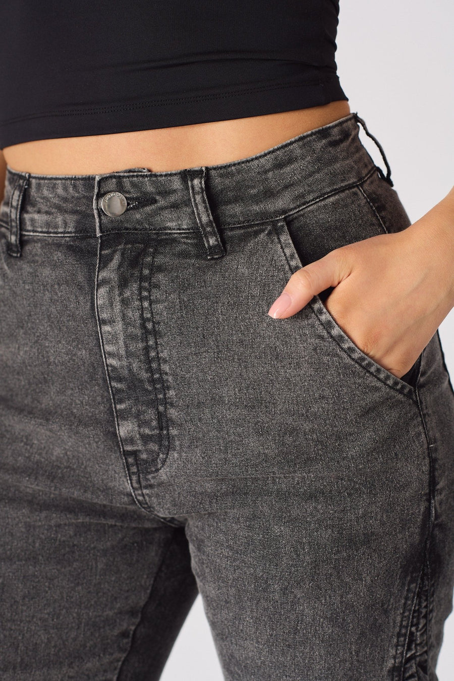 ASTRA Grey Ruched High Waisted Flare Jeans - Grey - JMOJO - Women's Flare Jeans