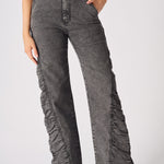 ASTRA Grey Ruched High Waisted Flare Jeans - Grey - JMOJO - Women's Flare Jeans
