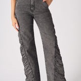 ASTRA Grey Ruched High Waisted Flare Jeans - Grey - JMOJO - Women's Flare Jeans