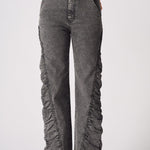 ASTRA Grey Ruched High Waisted Flare Jeans - Grey - JMOJO - Women's Flare Jeans