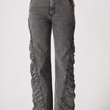 ASTRA Grey Ruched High Waisted Flare Jeans - Grey - JMOJO - Women's Flare Jeans