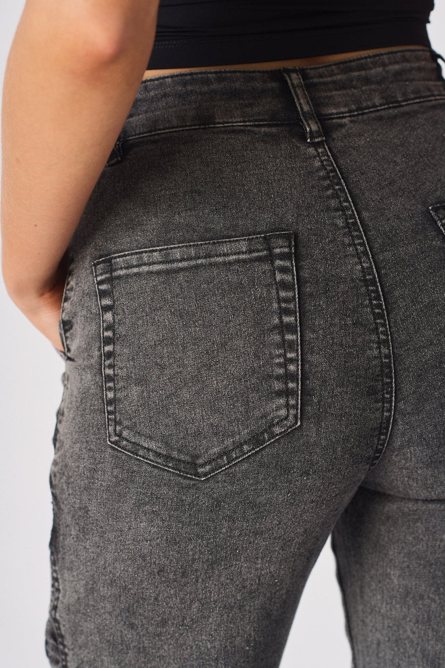 ASTRA Grey Ruched High Waisted Flare Jeans - Grey - JMOJO - Women's Flare Jeans