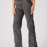 ASTRA Grey Ruched High Waisted Flare Jeans - Grey - JMOJO - Women's Flare Jeans