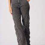 ASTRA Grey Ruched High Waisted Flare Jeans - Grey - JMOJO - Women's Flare Jeans