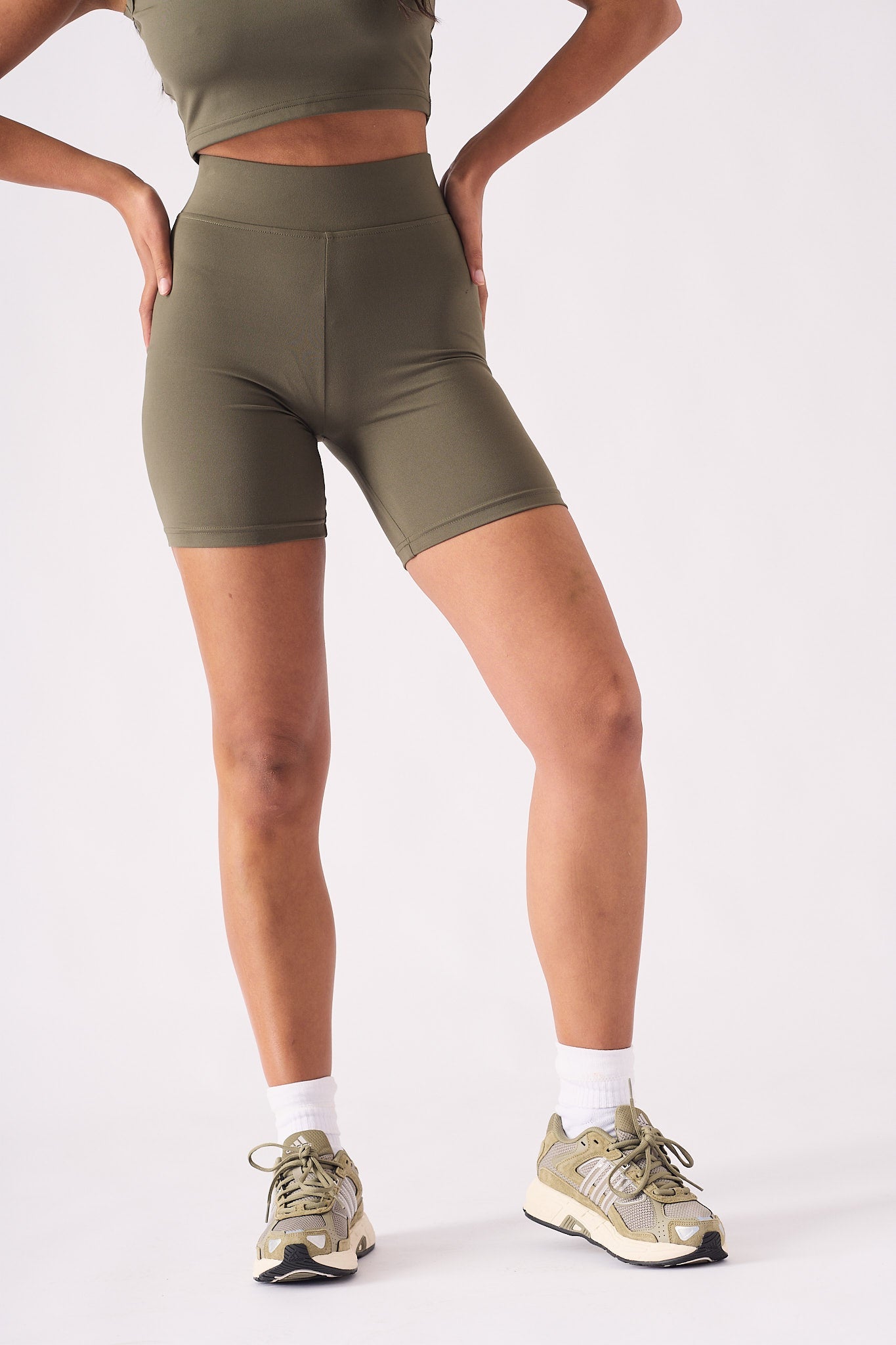 ATHLEISURE CYCLING SHORTS - KHAKI - JMOJO - Women's Athleisure Shorts
