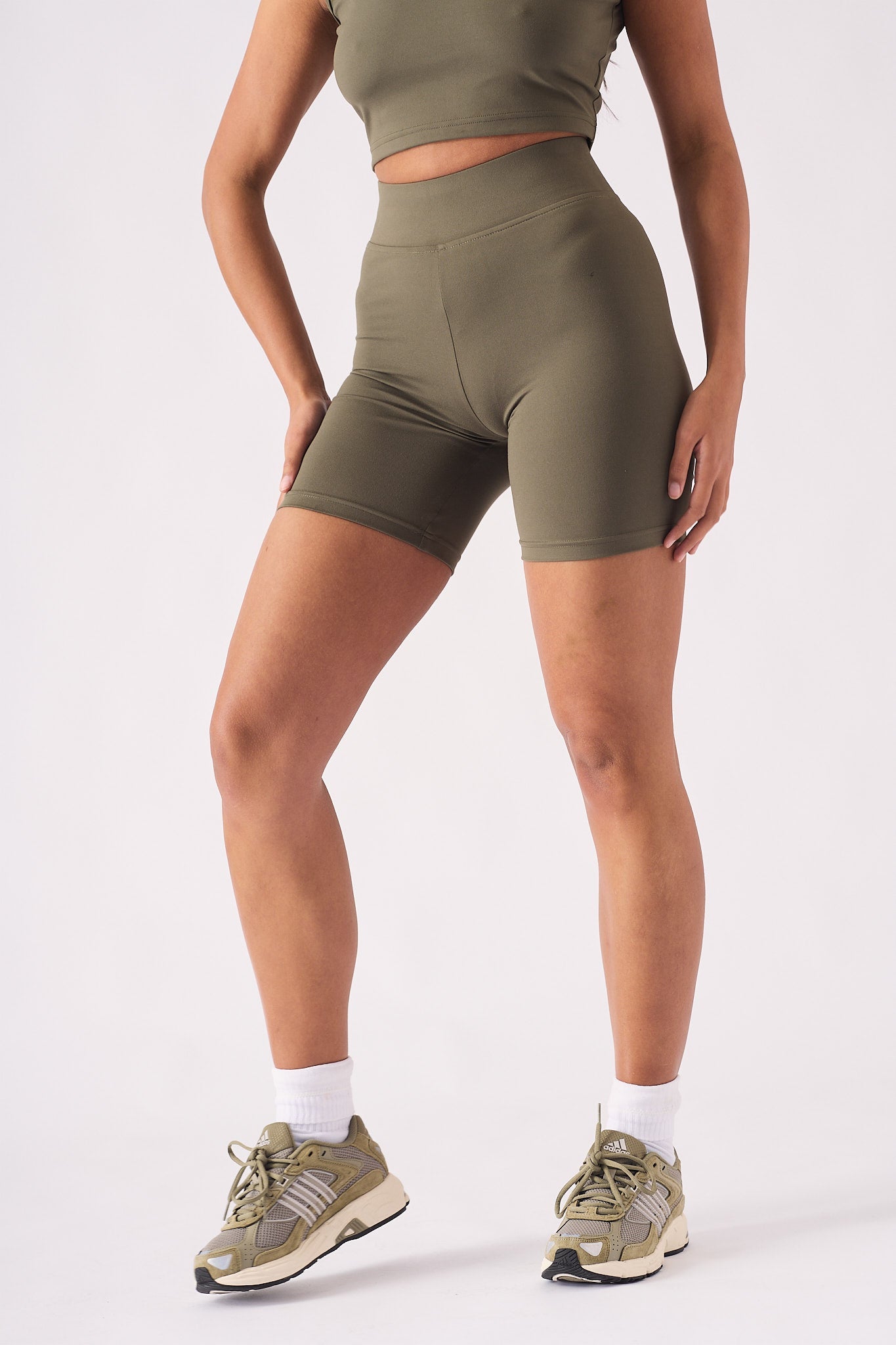 ATHLEISURE CYCLING SHORTS - KHAKI - JMOJO - Women's Athleisure Shorts
