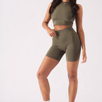 ATHLEISURE CYCLING SHORTS - KHAKI - JMOJO - Women's Athleisure Shorts