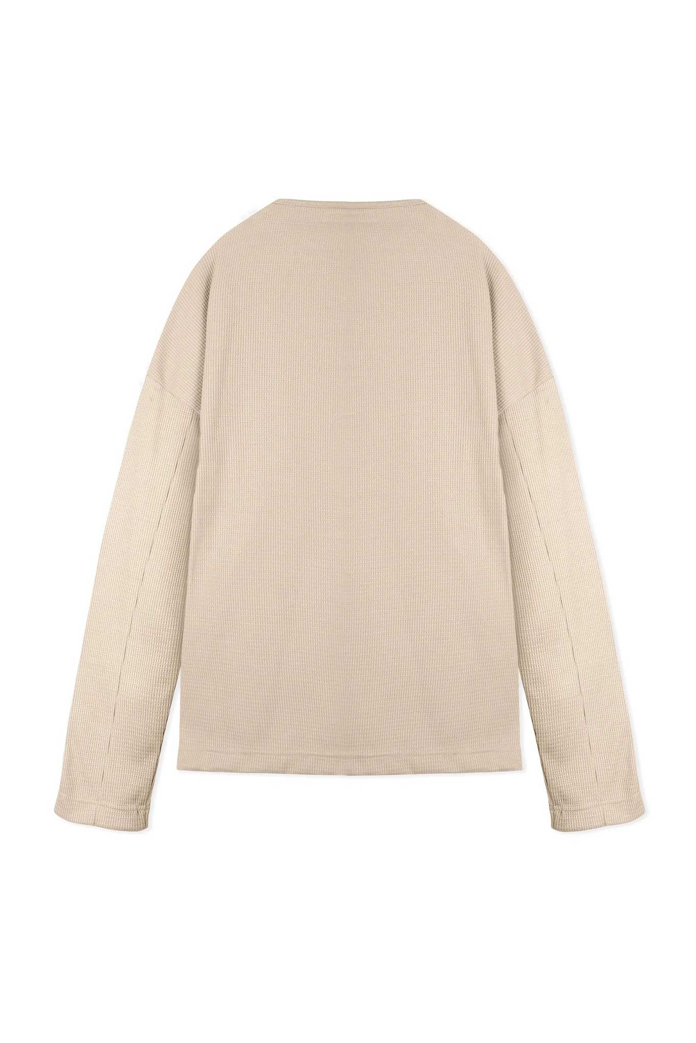 Beige oversized v neck jumper flat back lay
