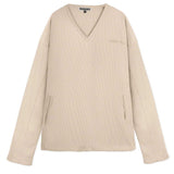 Beige oversized v neck jumper flat front lay