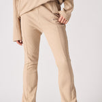 Beige waffle flared joggers fabric texture detail