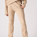Beige waffle flared joggers fabric texture detail