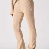 Beige waffle flared joggers front view