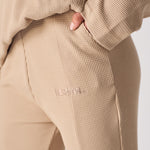 Beige waffle flared joggers logo embroidery detail